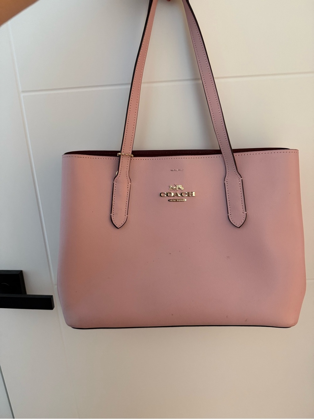 Coach Pink Leather Double-Handle Tote with Gold Logo